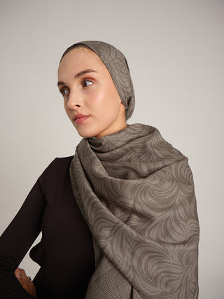 Rûmî Sema Monogram Desenli Çift Taraflı Şal - Vizon Kahve | Ayshara - Görsel 5