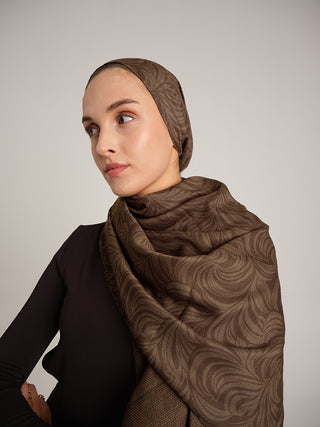 Rûmî Sema Monogram Desenli Çift Taraflı Şal - Toprak | Ayshara - Görsel 4