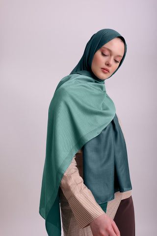 Renk Geçişli Degrade Desenli Çift Taraflı Şal - Yeşil Petrol | Ayshara - Görsel 2