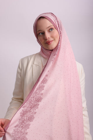 Dantel Puan Desenli Tek Taraflı Şal - Pembe | Ayshara