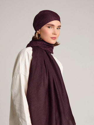 Rûmî Sema Monogram Desenli Çift Taraflı Şal - Bordo | Ayshara