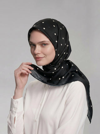 Puan Desenli Tek Taraflı Eşarp - Siyah | Ayshara