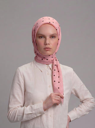 Puan Desenli Tek Taraflı Eşarp - Pembe | Ayshara - Görsel 2