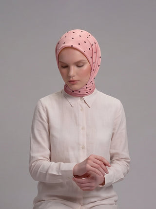 Puan Desenli Tek Taraflı Eşarp - Pembe | Ayshara - Görsel 4