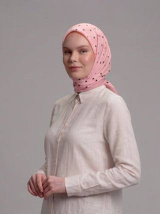 Puan Desenli Tek Taraflı Eşarp - Pembe | Ayshara