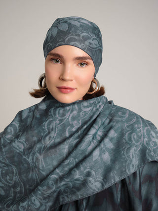 Yalaz Zebra Damask Desenli Çift Taraflı Şal - Turkuaz Yeşil | Ayshara - Görsel 5