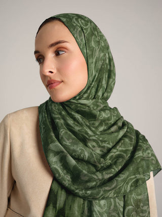 Yalaz Zebra Damask Desenli Çift Taraflı Şal - Zümrüt Yeşil | Ayshara - Görsel 6