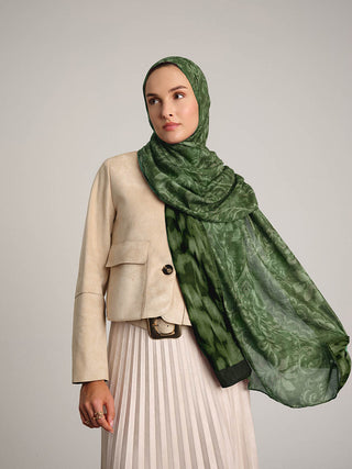 Yalaz Zebra Damask Desenli Çift Taraflı Şal - Zümrüt Yeşil | Ayshara