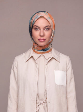 Fırça Hâlesi Puanlı Soyut Desenli Çift Taraflı Eşarp - Taba Mint | Ayshara