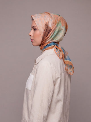 Fırça Hâlesi Puanlı Soyut Desenli Çift Taraflı Eşarp - Taba Mint | Ayshara - Görsel 4