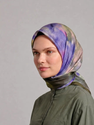 Fırça Hâlesi Puanlı Soyut Desenli Çift Taraflı Eşarp - Yeşil Mor | Ayshara