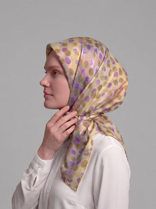 Fırça Hâlesi Puanlı Soyut Desenli Çift Taraflı Eşarp - Mor Sarı | Ayshara - Görsel 4