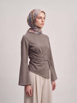 Gülce Çiçek Desenli Çift Taraflı Eşarp - Gül Mint | Ayshara - Görsel 8