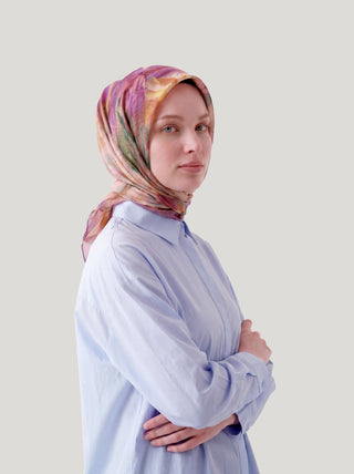 Nevbahar Çiçek Puan Desenli Çift Taraflı Eşarp - Pembe Mor | Ayshara - Görsel 5