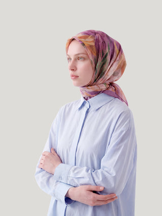 Nevbahar Çiçek Puan Desenli Çift Taraflı Eşarp - Pembe Mor | Ayshara