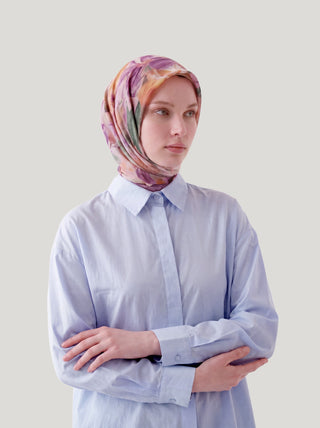 Nevbahar Çiçek Puan Desenli Çift Taraflı Eşarp - Pembe Mor | Ayshara - Görsel 6