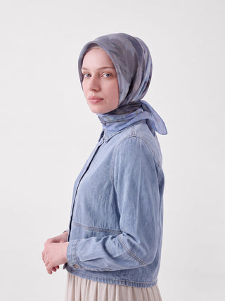 Şakayık Çiçek Desenli Çift Taraflı Eşarp - Buz Mavi | Ayshara