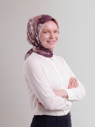 Tomurcuk Yaprak Desenli Tek Taraflı Eşarp - Leylak | Ayshara - Görsel 3