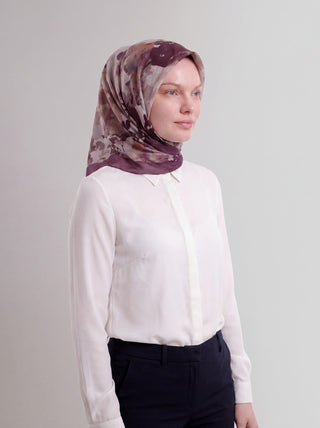 Tomurcuk Yaprak Desenli Tek Taraflı Eşarp - Leylak | Ayshara
