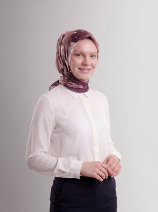 Tomurcuk Yaprak Desenli Tek Taraflı Eşarp - Leylak | Ayshara - Görsel 4