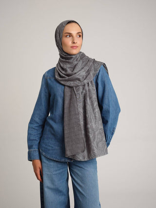 Nakkaşhâne Monogram Desenli Çift Taraflı Şal - Gri