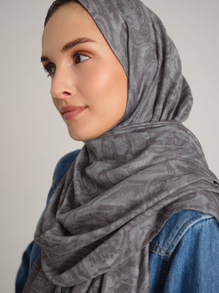 Nakkaşhâne Monogram Desenli Çift Taraflı Şal - Gri
