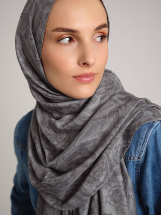 Nakkaşhâne Monogram Desenli Çift Taraflı Şal - Gri