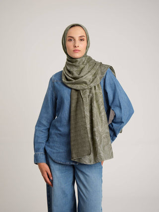 Nakkaşhâne Monogram Desenli Çift Taraflı Şal - Çağla Yeşil
