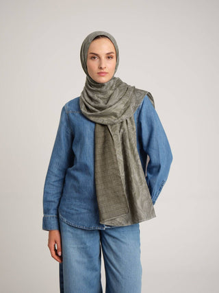 Nakkaşhâne Monogram Desenli Çift Taraflı Şal - Haki