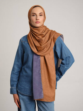 Nazenin Düz Monogram Çift Taraflı Şal - Lila Oranj | Ayshara - Görsel 4