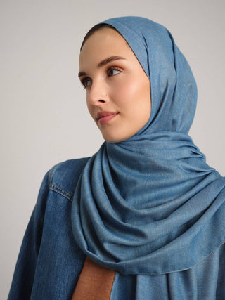 Nazenin Düz Monogram Çift Taraflı Şal - Taba Mavi | Ayshara - Görsel 4