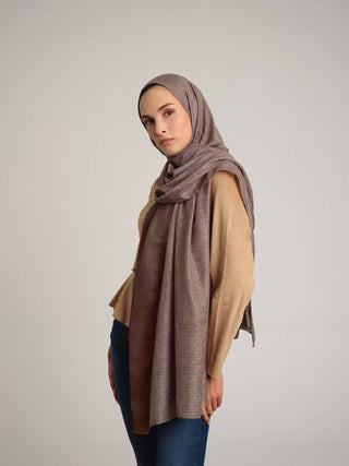 Nazenin Düz Monogram Çift Taraflı Şal - Kahverengi Krem | Ayshara