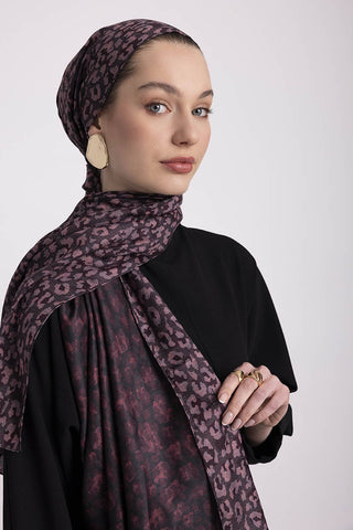 Peleng Leopar Desenli Çift Taraflı Şal - Bordo | Ayshara