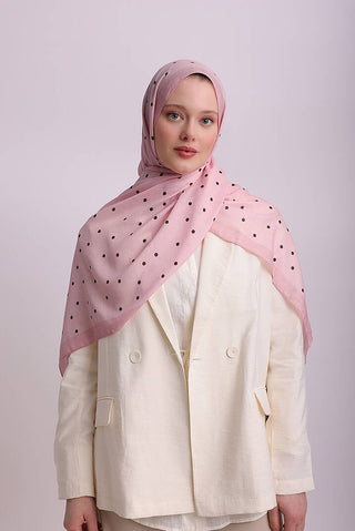 Puan Desenli Tek Taraflı Şal - Pembe | Ayshara - Görsel 3