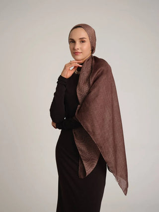 Şiraze Monogram Düz Desenli Çift Taraflı Şal - Kakao Kahve | Ayshara - Görsel 5