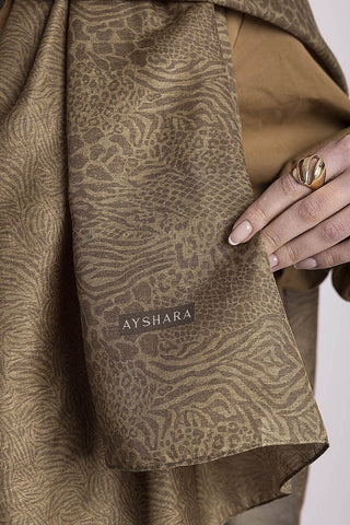 Vaha Safari Desenli Çift Taraflı Şal - Hardal Kahve | Ayshara - Görsel 5