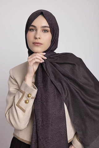 Vaha Safari Desenli Çift Taraflı Şal - Patlıcan Mürdüm | Ayshara