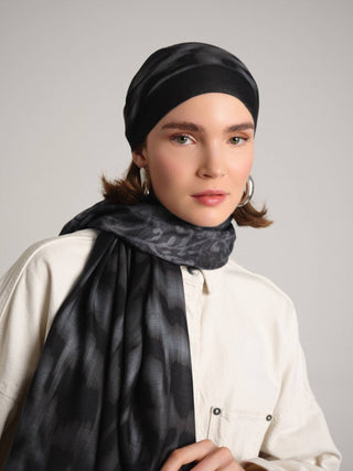 Yalaz Zebra Damask Desenli Çift Taraflı Şal - Antrasit Siyah | Ayshara - Görsel 2
