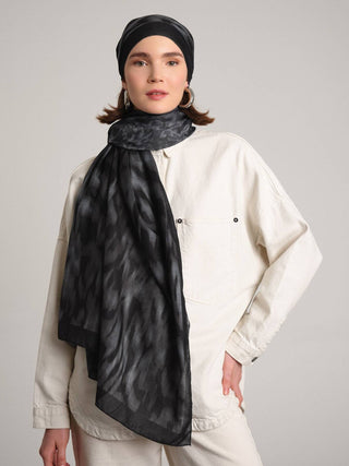 Yalaz Zebra Damask Desenli Çift Taraflı Şal - Antrasit Siyah | Ayshara - Görsel 3