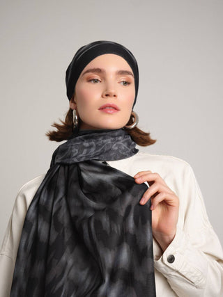 Yalaz Zebra Damask Desenli Çift Taraflı Şal - Antrasit Siyah | Ayshara - Görsel 4