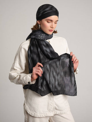 Yalaz Zebra Damask Desenli Çift Taraflı Şal - Antrasit Siyah | Ayshara - Görsel 5