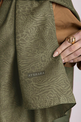 Vaha Safari Desenli Çift Taraflı Şal - Yeşil | Ayshara