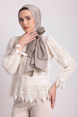 Katre-i Zerâfet Monogram Düz Desenli Çift Taraflı Şal - Krem Bej | Ayshara - Görsel 5