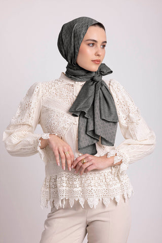 Katre-i Zerâfet Monogram Düz Desenli Çift Taraflı Şal - Kül Gri | Ayshara - Görsel 4