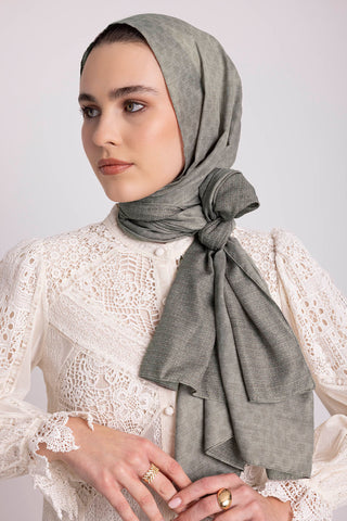 Katre-i Zerâfet Monogram Düz Desenli Çift Taraflı Şal - Kirli Yosun Yeşil | Ayshara