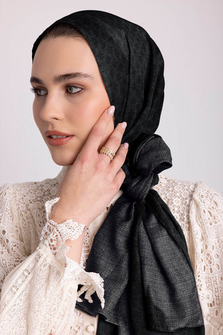 Katre-i Zerâfet Monogram Düz Desenli Çift Taraflı Şal - Siyah | Ayshara