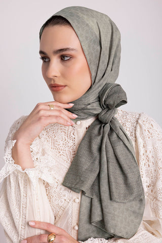 Katre-i Zerâfet Monogram Düz Desenli Çift Taraflı Şal - Kirli Yosun Yeşil | Ayshara - Görsel 5