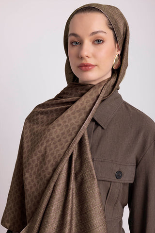 Katre-i Zerâfet Monogram Düz Desenli Çift Taraflı Şal - Latte Kahve | Ayshara - Görsel 2