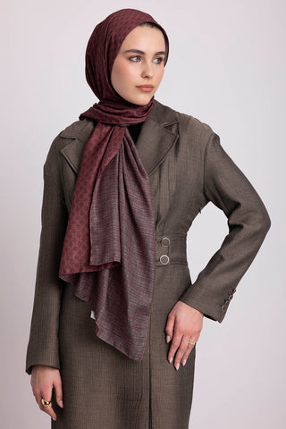 Katre-i Zerâfet Monogram Düz Desenli Çift Taraflı Şal - Bordo | Ayshara - Görsel 3