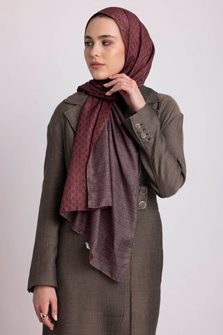 Katre-i Zerâfet Monogram Düz Desenli Çift Taraflı Şal - Bordo | Ayshara - Görsel 2